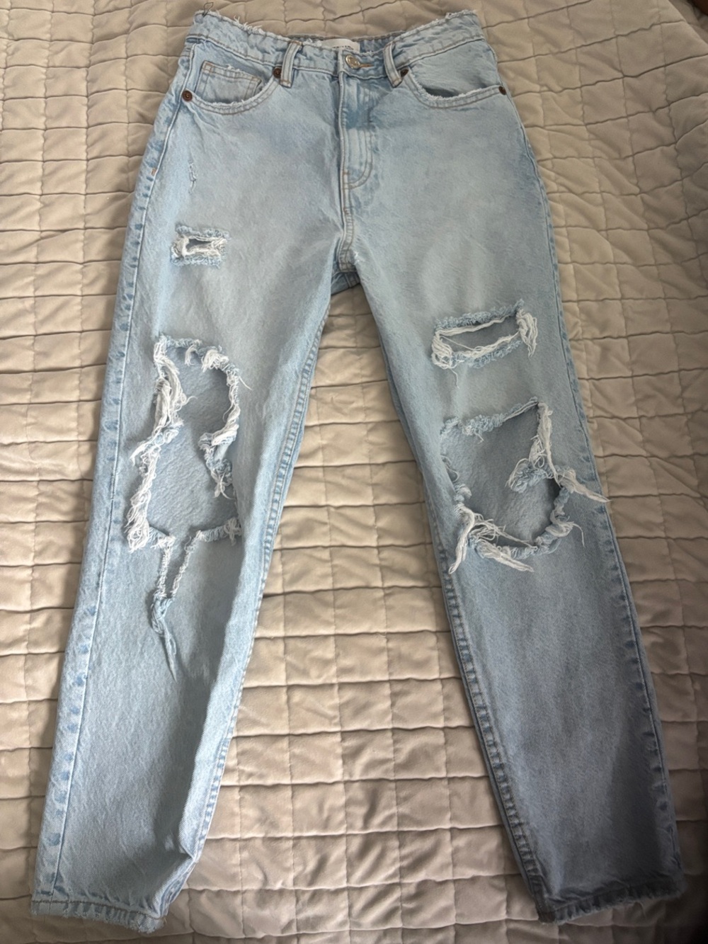 Zara Light Blue Distressed Boyfriend Jeans